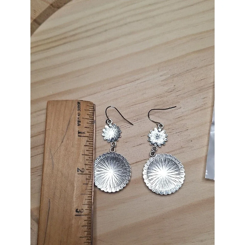 Silver-Tone Blue Floral Drop Earrings with Pink & Orange Accents